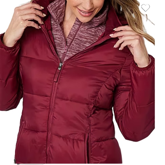 St. John’s Bay Puffer Jacket Quilted Burgundy Wine, Soft and Comfortable - Picture 2 of 9